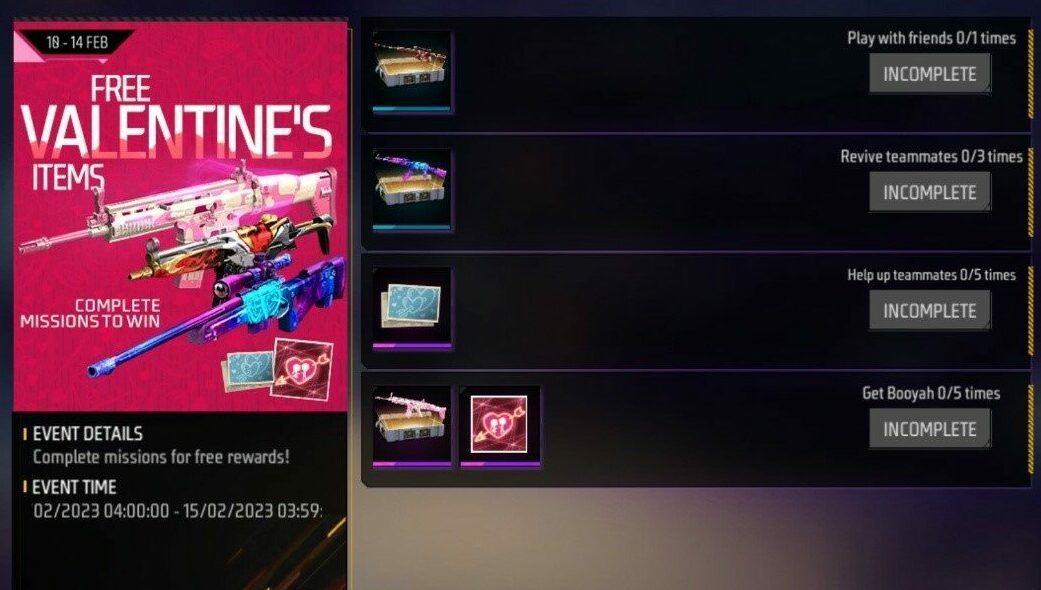 Free Valentine’s Items event in Free Fire MAX